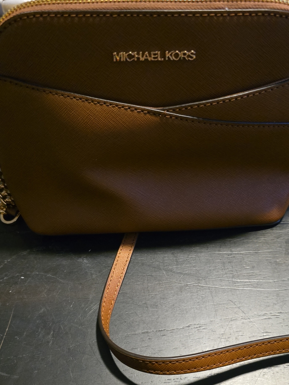 NWOT Brown Jet Travel Saffiano Leather Dome Crossbody